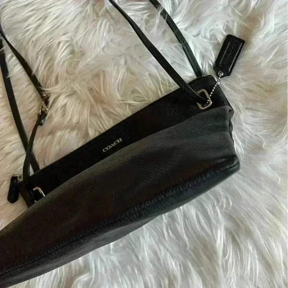 Coach Black Leather Crossbody Bag, Adjustable Strap, Zipper Pebbled Leather - Picture 8 of 13